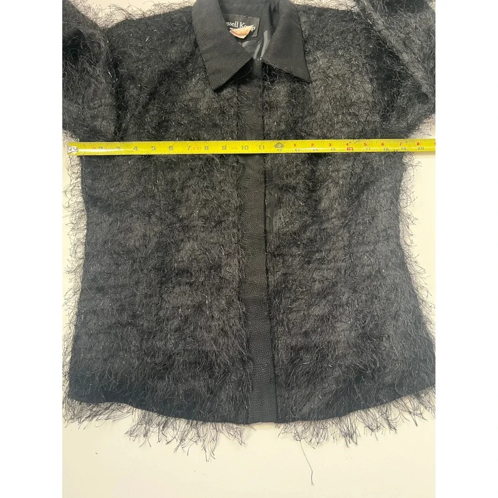 Vintage 90s Russell Kemp New York Black Fringe Textured Jacket Blazer Women 10 - Picture 5 of 11
